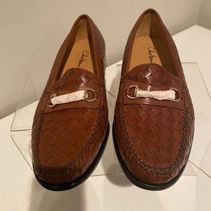 COLE HAAAN MENS BROWN WOVEN LEATHER BIT SLIP ON LOAFER SHOE NEW 10 WIDE